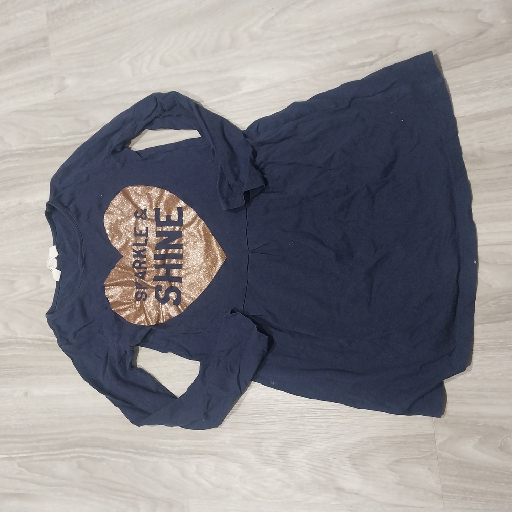 H&M Girls Navy Dress with Gold Heart Design Size 6-8Y